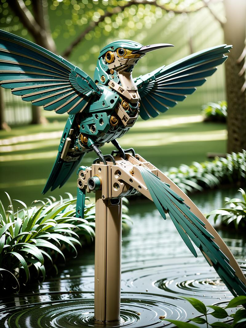 02392-3050756347-((masterpiece)), ((best quality)), 8k, high detailed, ultra-detailed, A mechanical bird, harmoniously integrated into the beauty.png